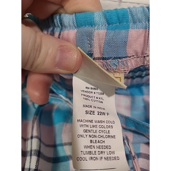 NWOT BocaBay Blue Check Print Drawstring Summer Cropped Pants Womans 22W Petite - Picture 5 of 5